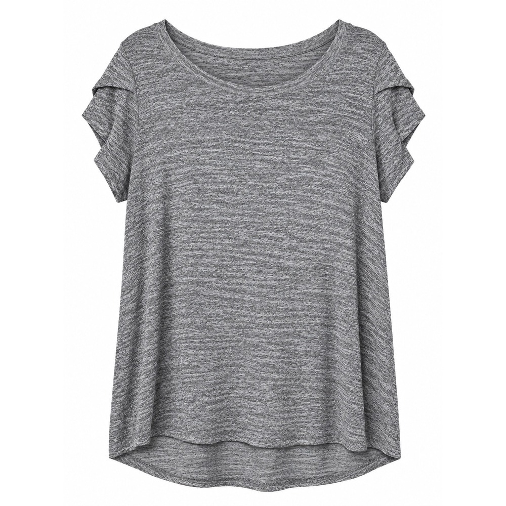 Market and Spruce Womens 2X Grey Tulip Sleeve Knit Top Scoop Neck Rayon Blend